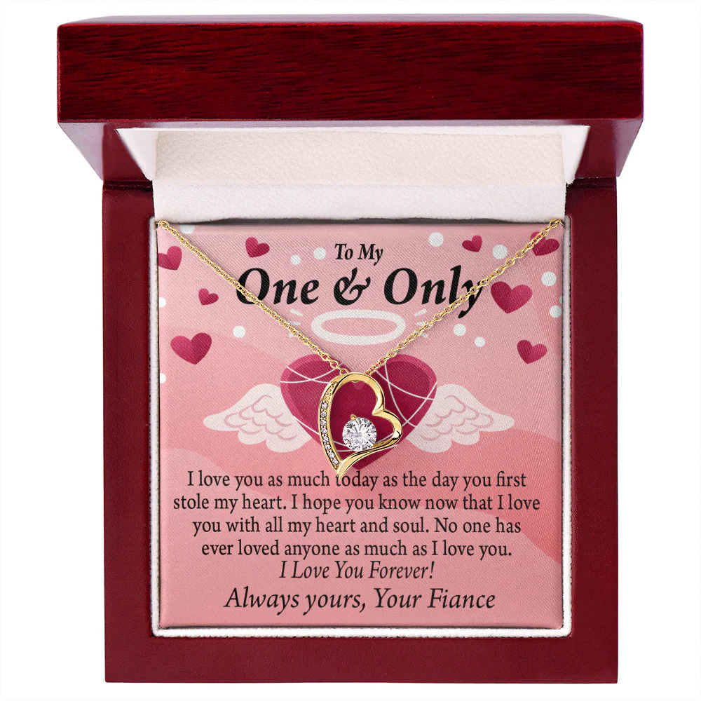 Fiancee Love You Forever Love CZ Heart Necklace Yellow Gold Luxury Box